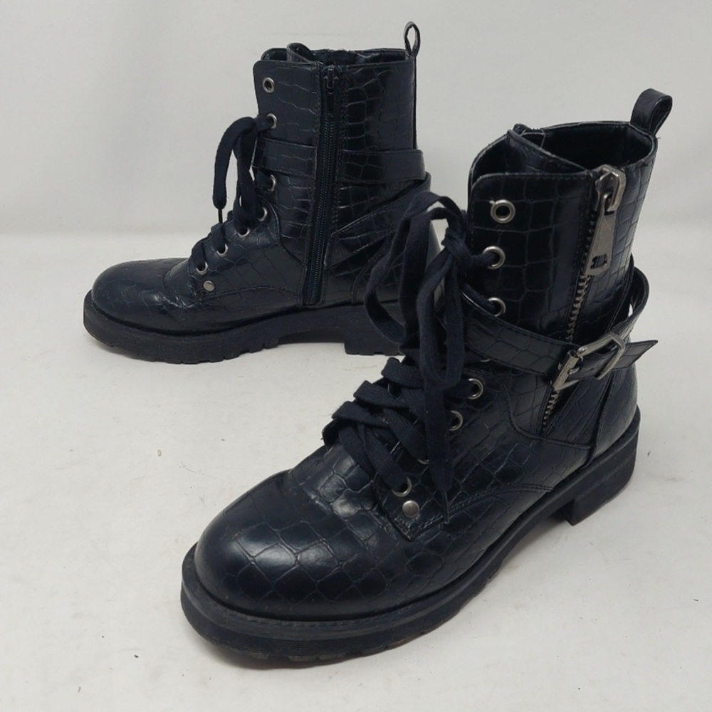 MIA Black Faux Croc-Embossed Combat Boots size 6